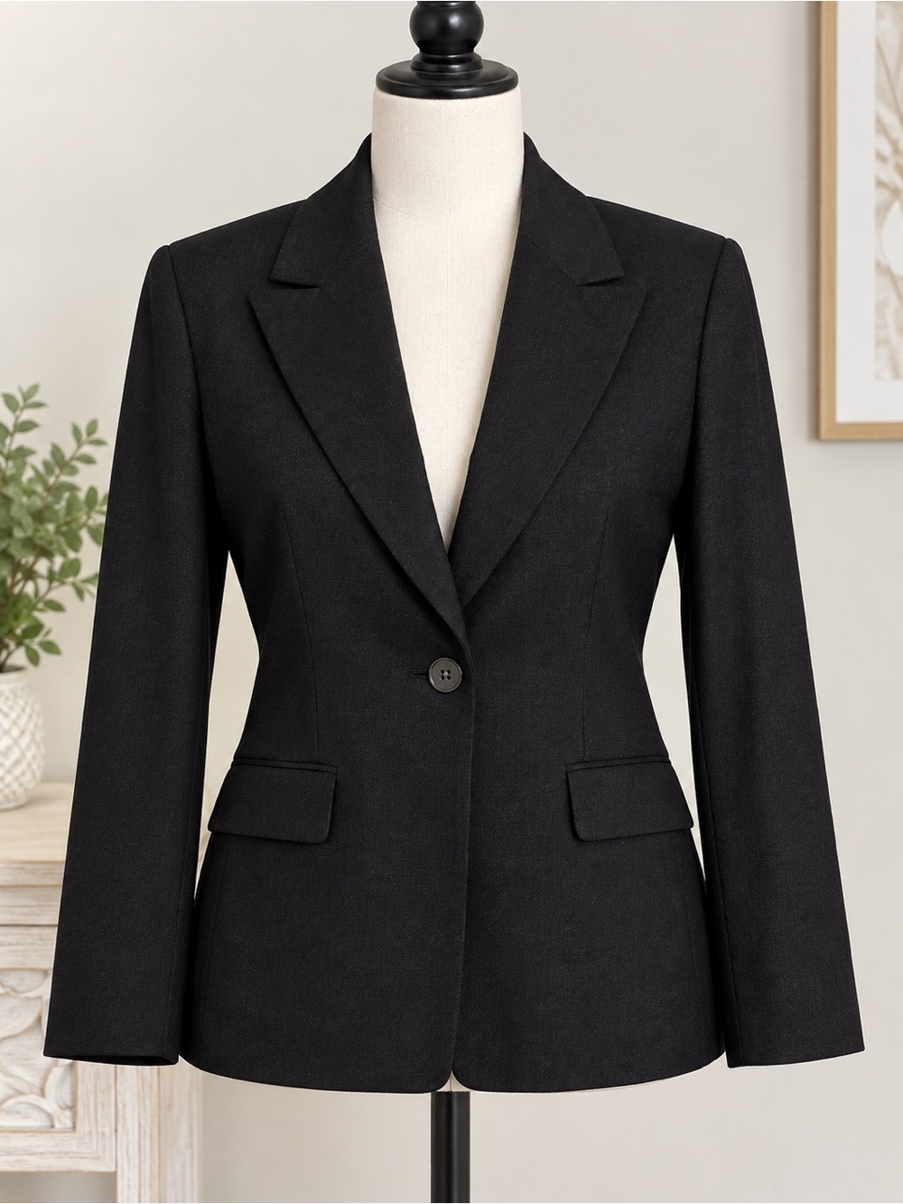 Kasper Petite Classic Black One-Button Tailored Blazer Jacket